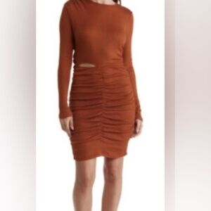 Walter Baker Terracotta/Rusty Brown Cut Out Knit Mini Dress/Long Sleeve/Size M